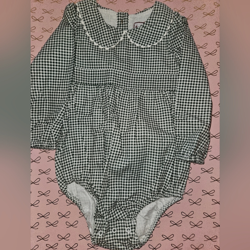 SweetHoney Forest Green Gingham Romper (NEW)
